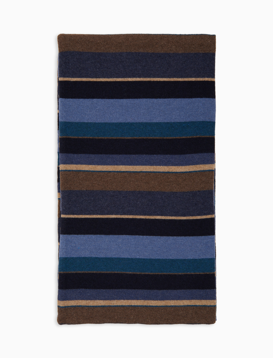 Sciarpa semplice unisex lana e cashmere blu righe multicolor - Gallo 1927 - Official Online Shop