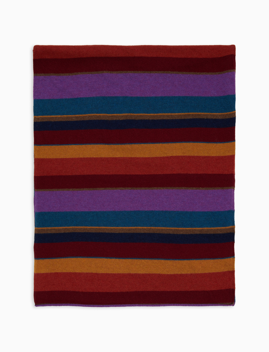 Unisex simple burgundy wool and cashmere scarf with multicoloured stripes - Gallo 1927 - Official Online Shop