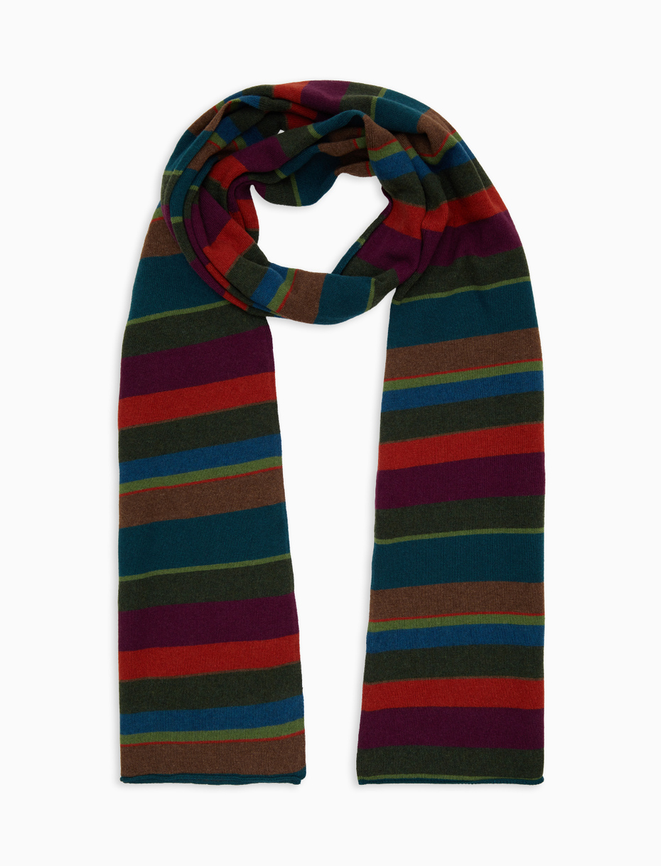 Unisex simple green wool and cashmere scarf with multicoloured stripes - Gallo 1927 - Official Online Shop
