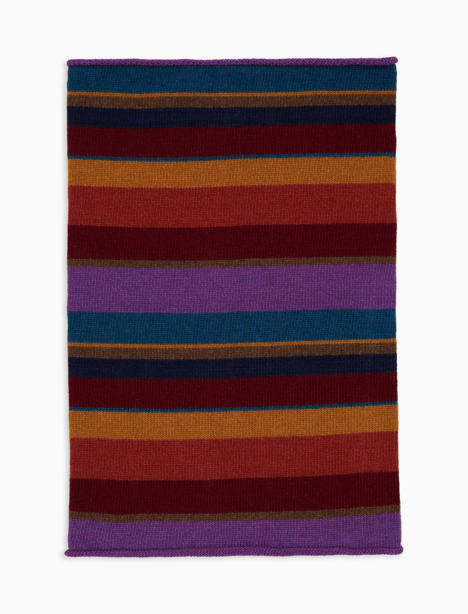 Women's burgundy wool and cashmere neck warmer with multicoloured stripes - Gallo 1927 - Official Online Shop