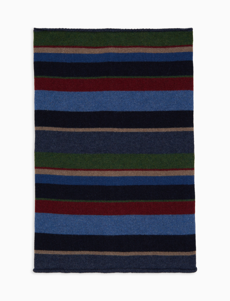 Women's blue wool and cashmere neck warmer with multicoloured stripes - Gallo 1927 - Official Online Shop