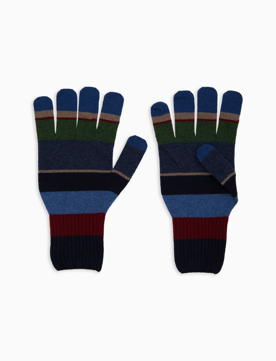 Men's blue wool gloves with multicoloured stripes - Gallo 1927 - Official Online Shop