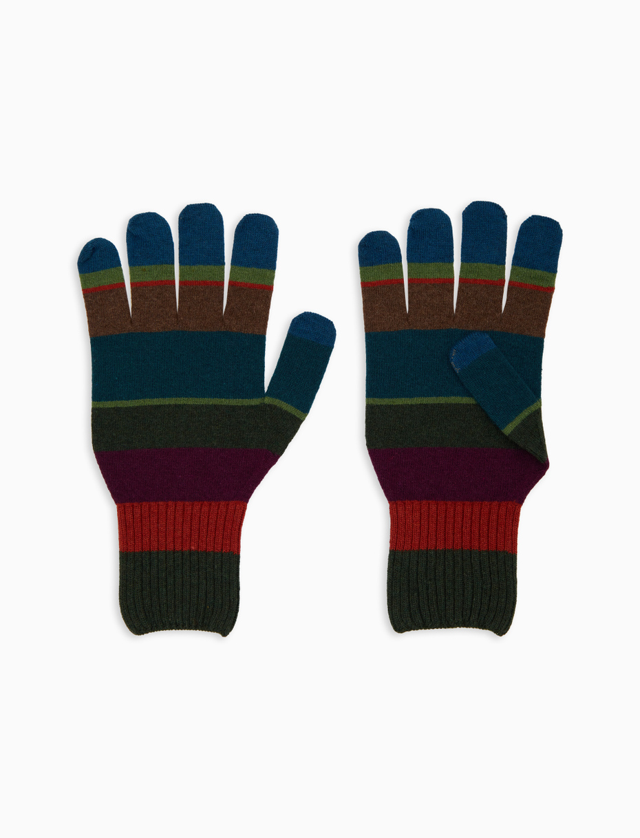 Men's green wool gloves with multicoloured stripes - Gallo 1927 - Official Online Shop
