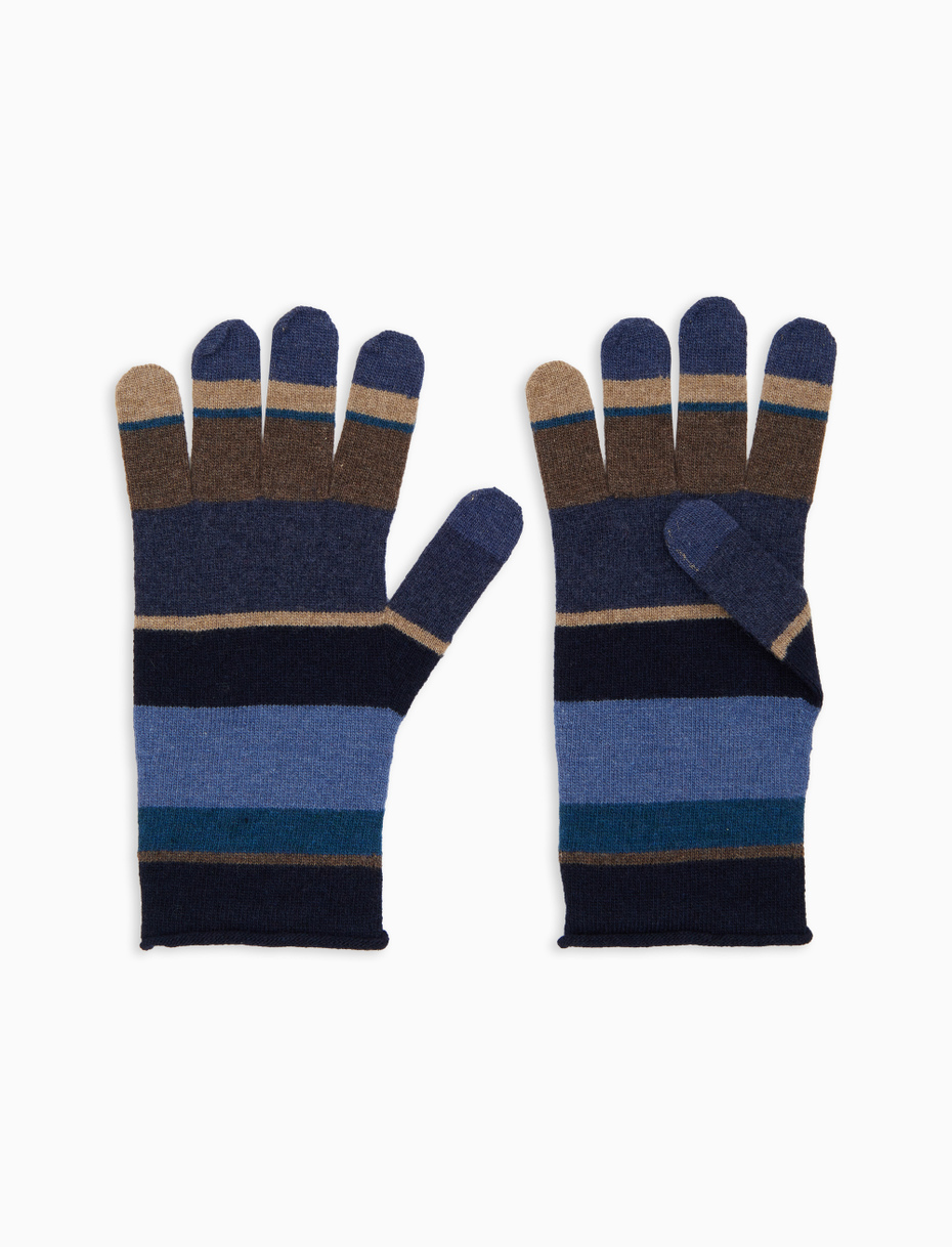 Guanto donna lana e cashmere blu righe multicolor - Gallo 1927 - Official Online Shop