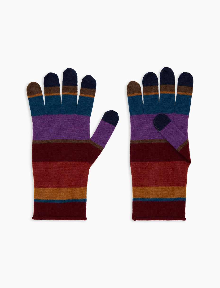 Women's burgundy wool and cashmere gloves with multicoloured stripes - Gallo 1927 - Official Online Shop