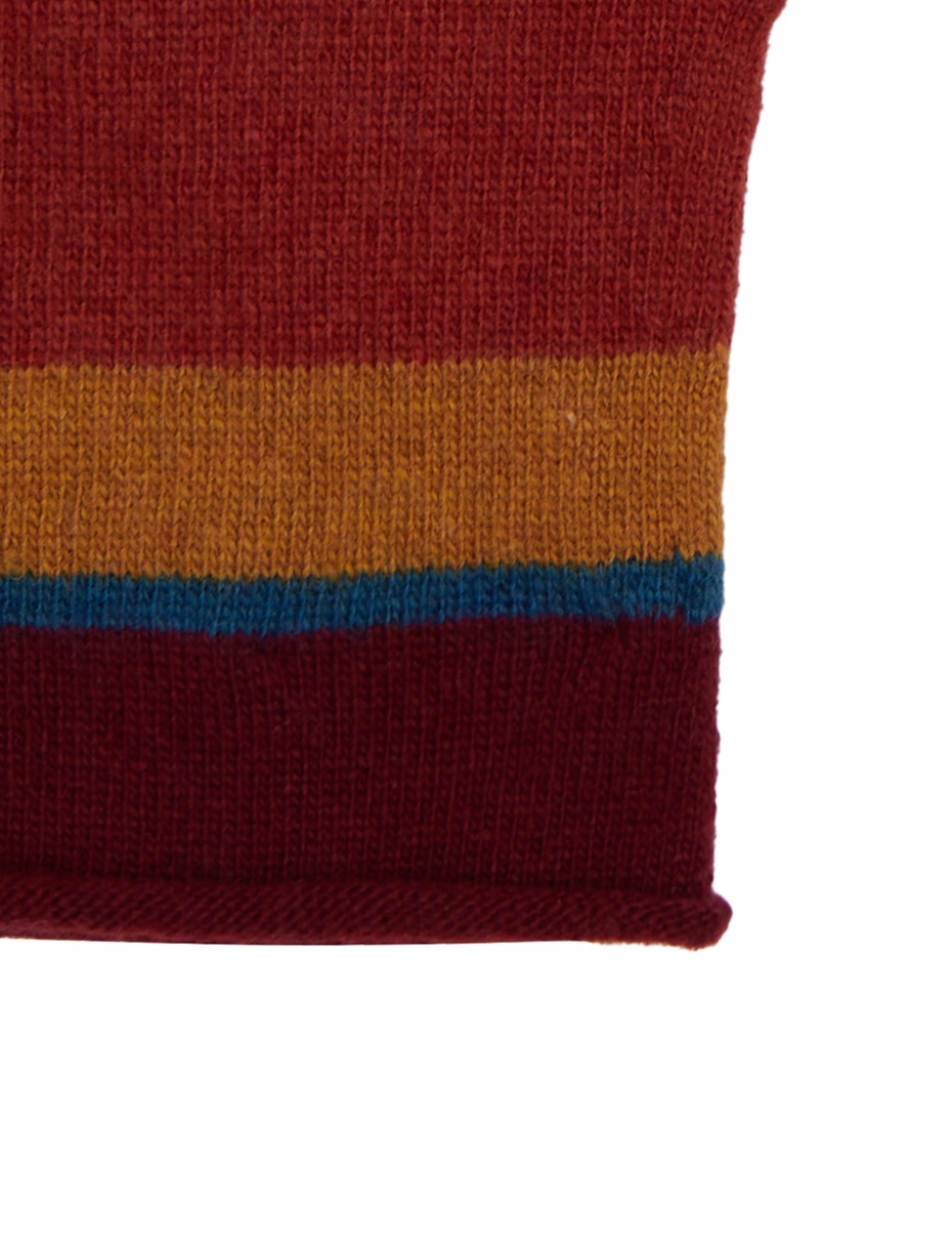 Women's burgundy wool and cashmere gloves with multicoloured stripes - Gallo 1927 - Official Online Shop