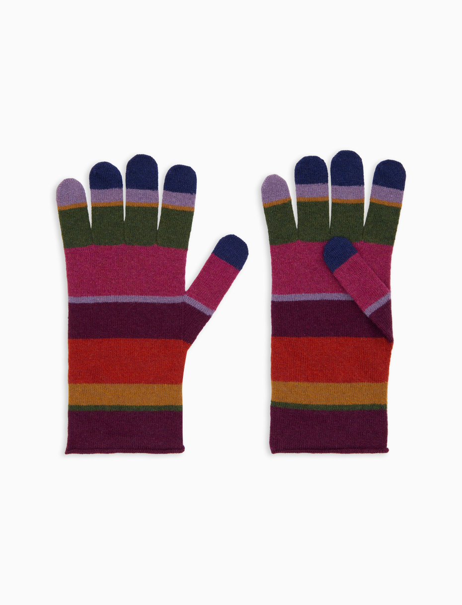 Guanto donna lana e cashmere viola righe multicolor - Gallo 1927 - Official Online Shop