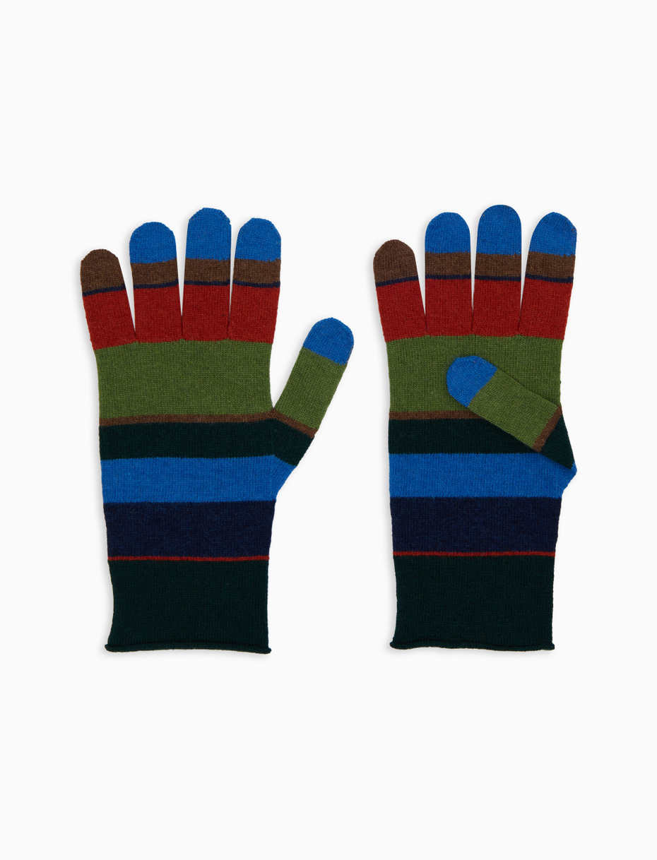 Guanto donna lana e cashmere verde righe multicolor - Gallo 1927 - Official Online Shop