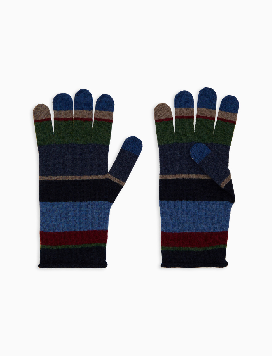 Women's blue wool and cashmere gloves with multicoloured stripes - Gallo 1927 - Official Online Shop