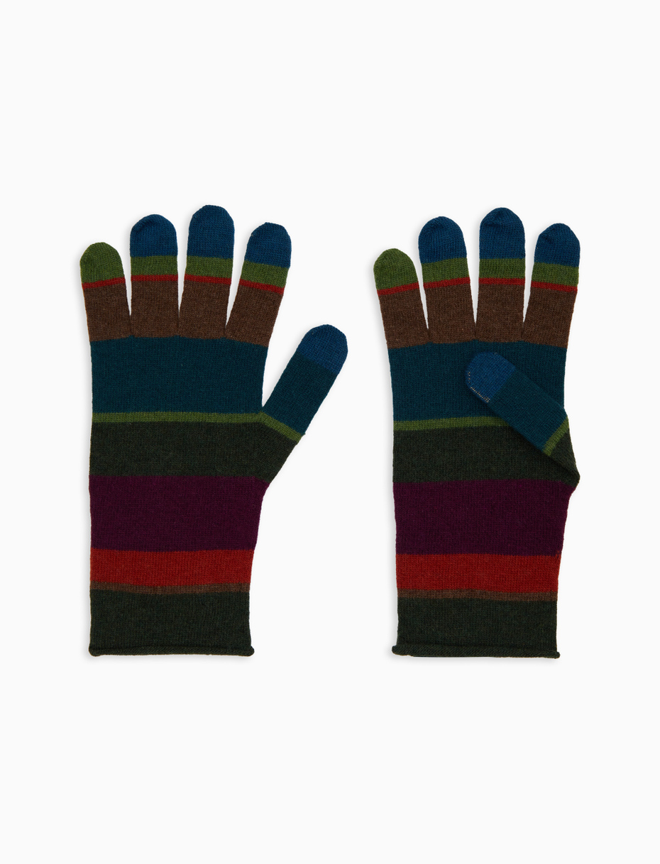 Women's green wool and cashmere gloves with multicoloured stripes - Gallo 1927 - Official Online Shop