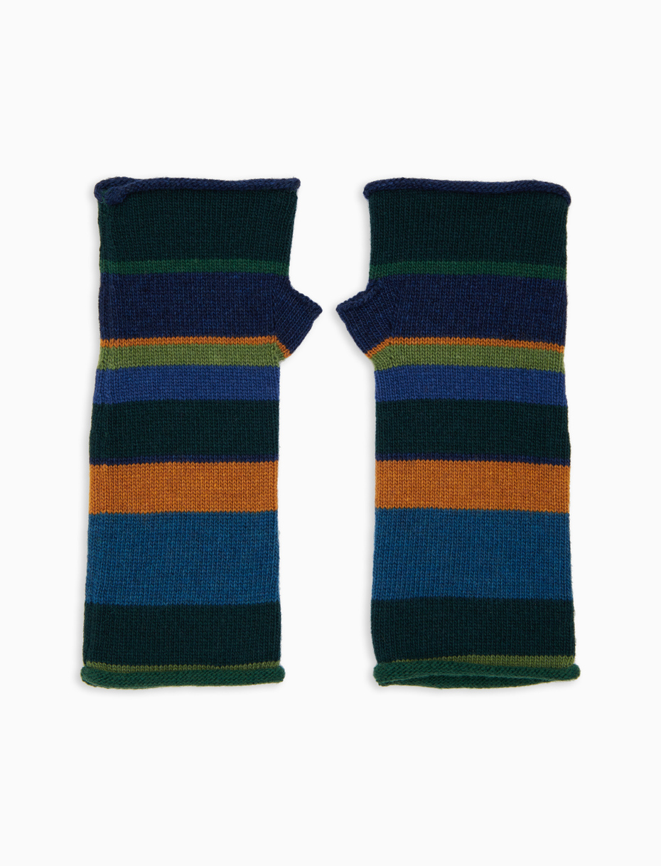 Guanti corti senza dita donna lana e cashmere verde righe multicolor - Gallo 1927 - Official Online Shop