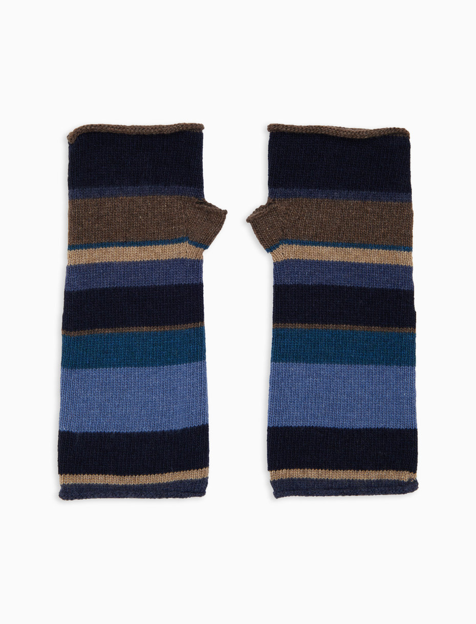 Guanti corti senza dita donna lana e cashmere blu righe multicolor - Gallo 1927 - Official Online Shop