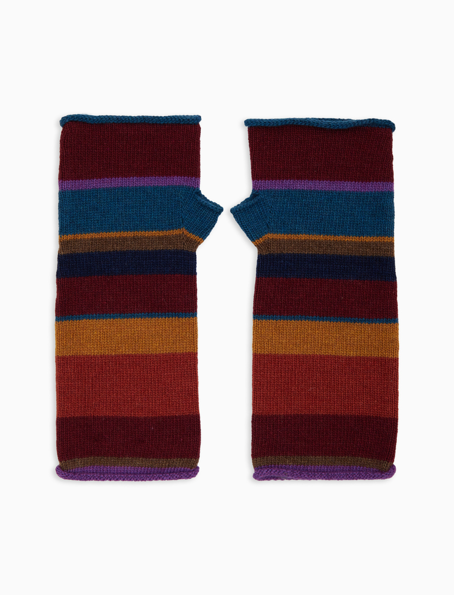 Women's short fingerless burgundy wool and cashmere gloves with multicoloured stripes - Gallo 1927 - Official Online Shop