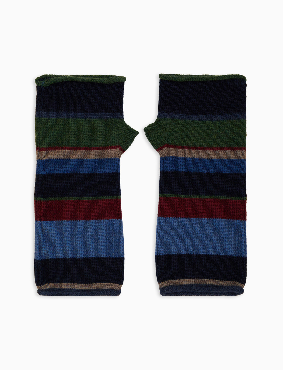 Women's short fingerless blue wool and cashmere gloves with multicoloured stripes - Gallo 1927 - Official Online Shop