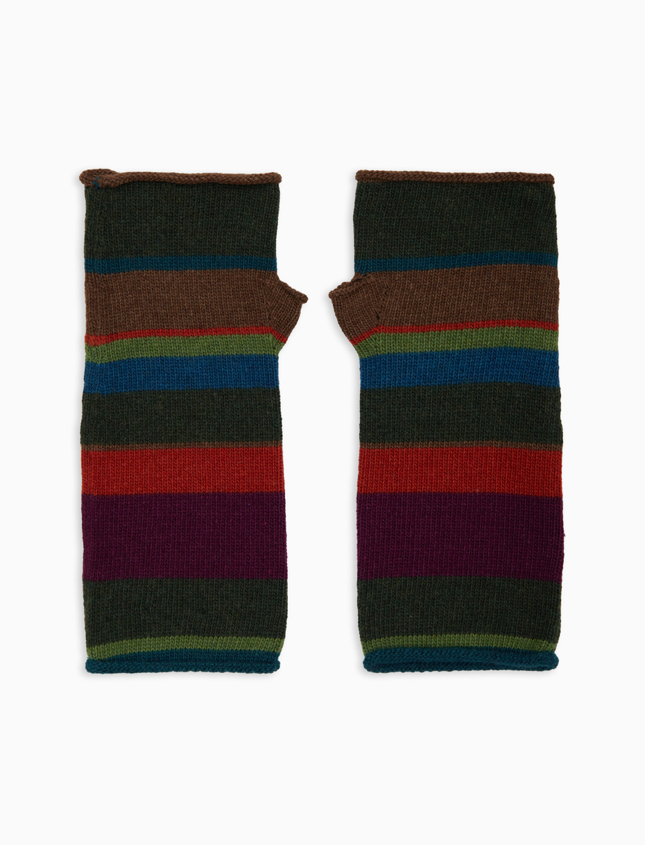 Women's short fingerless green wool and cashmere gloves with multicoloured stripes - Gallo 1927 - Official Online Shop
