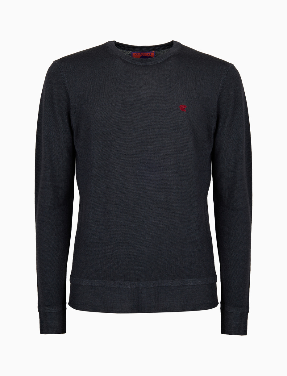 Men's plain grey wool crew-neck sweater - Gallo 1927 - Official Online Shop
