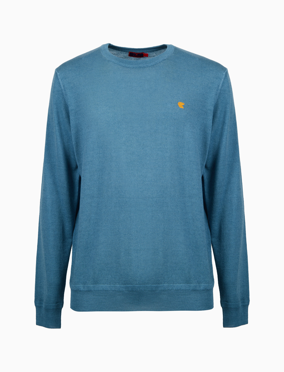 Pull uomo girocollo lana azzurro tinta unita - Gallo 1927 - Official Online Shop