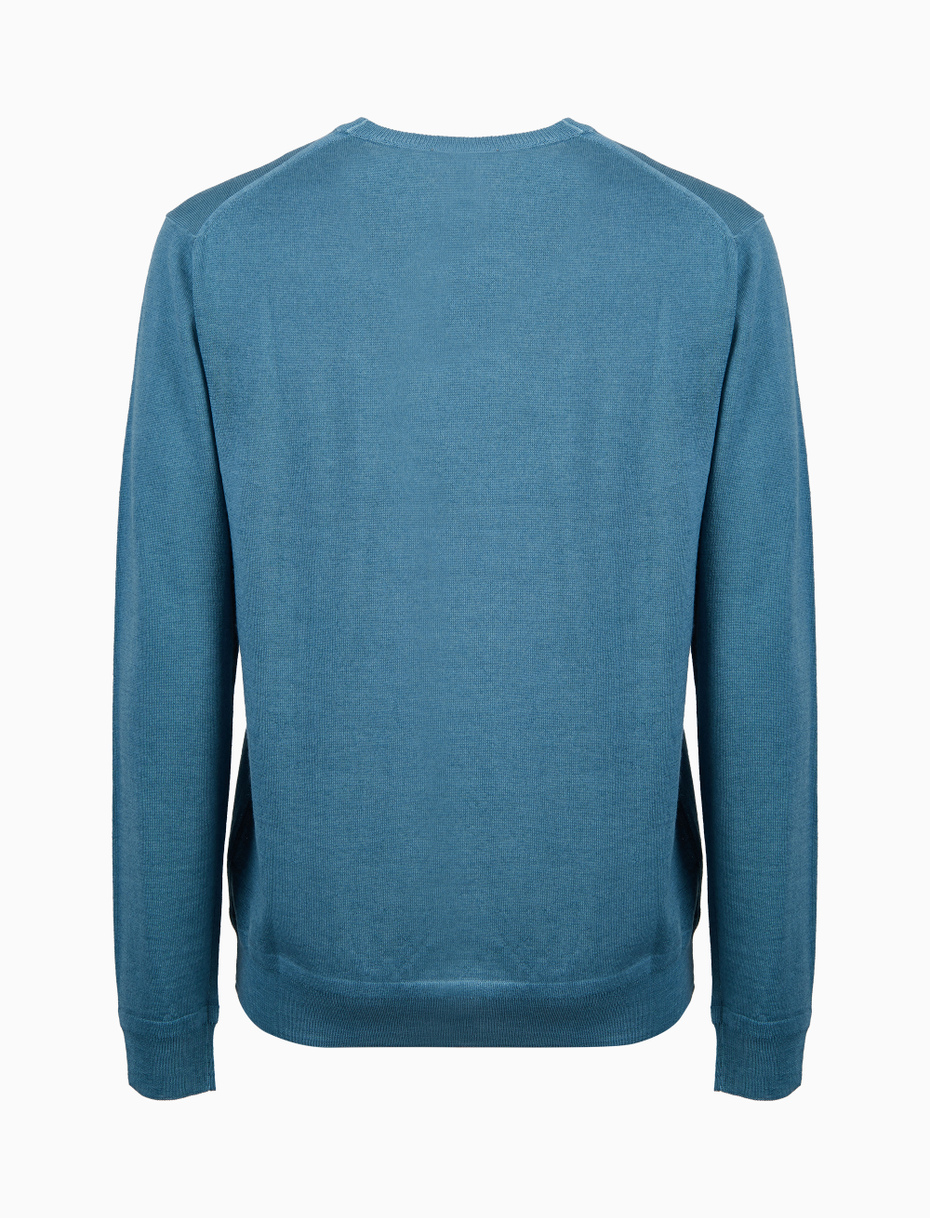 Pull uomo girocollo lana azzurro tinta unita - Gallo 1927 - Official Online Shop