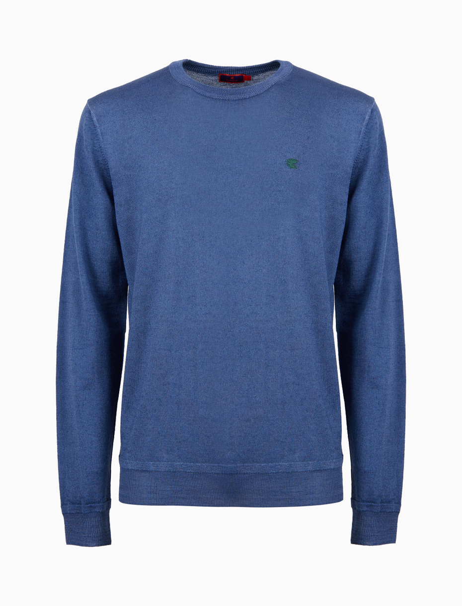 Men's plain blue wool crew-neck sweater - Gallo 1927 - Official Online Shop