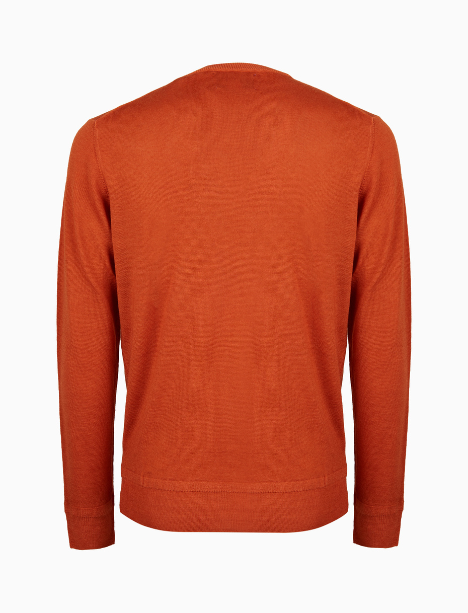Men s plain orange wool crew neck sweater Gallo