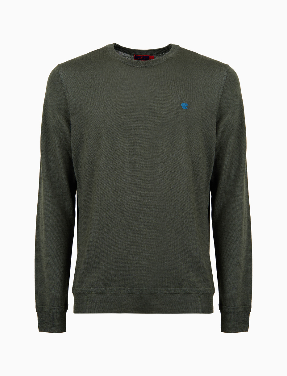 Men's plain green wool crew-neck sweater - Gallo 1927 - Official Online Shop