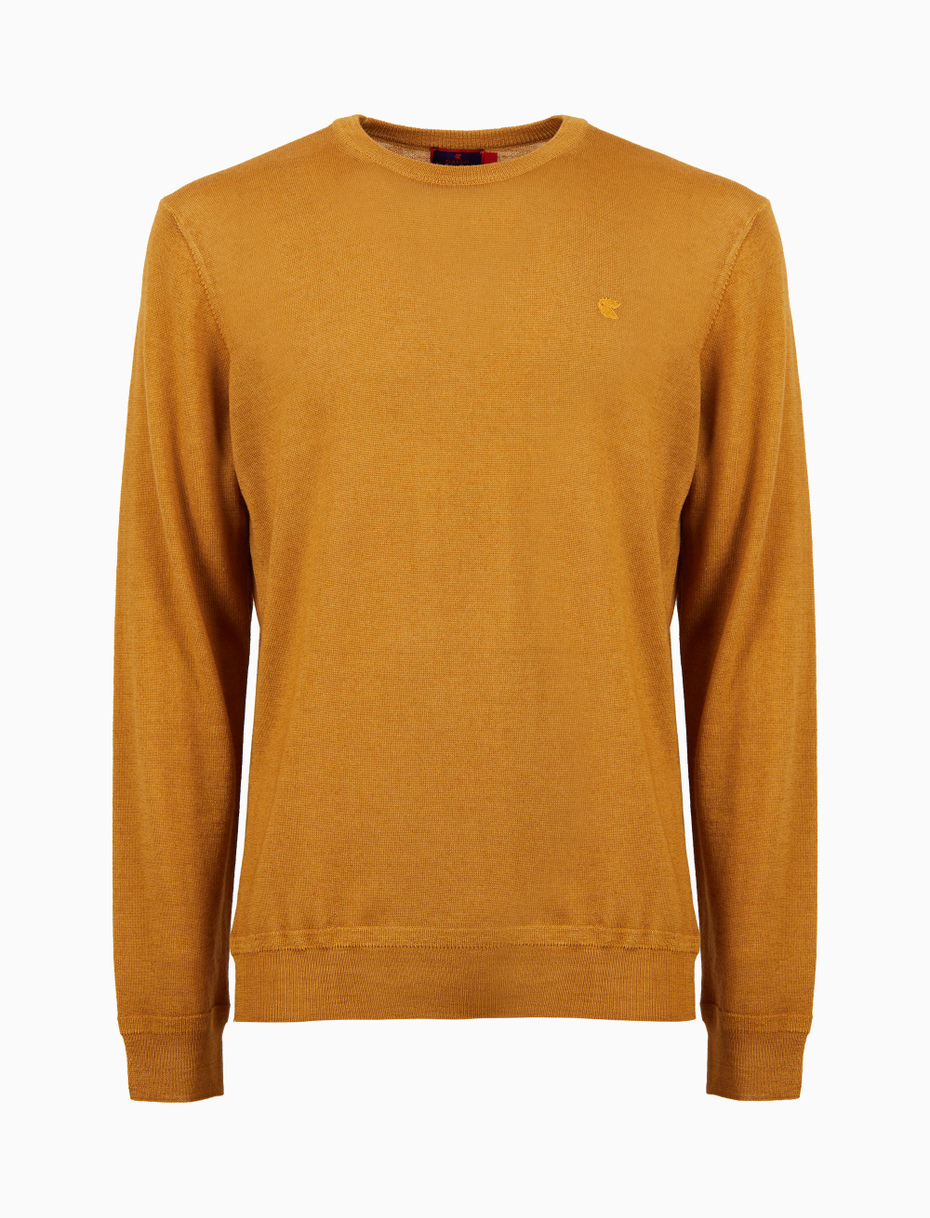 Men's plain yellow wool crew-neck sweater - Gallo 1927 - Official Online Shop