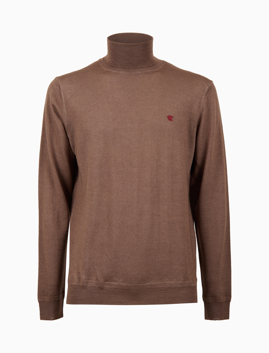 Men's plain brown wool turtleneck sweater - Gallo 1927 - Official Online Shop