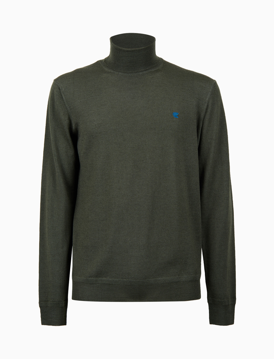 Men's plain green wool turtleneck sweater - Gallo 1927 - Official Online Shop