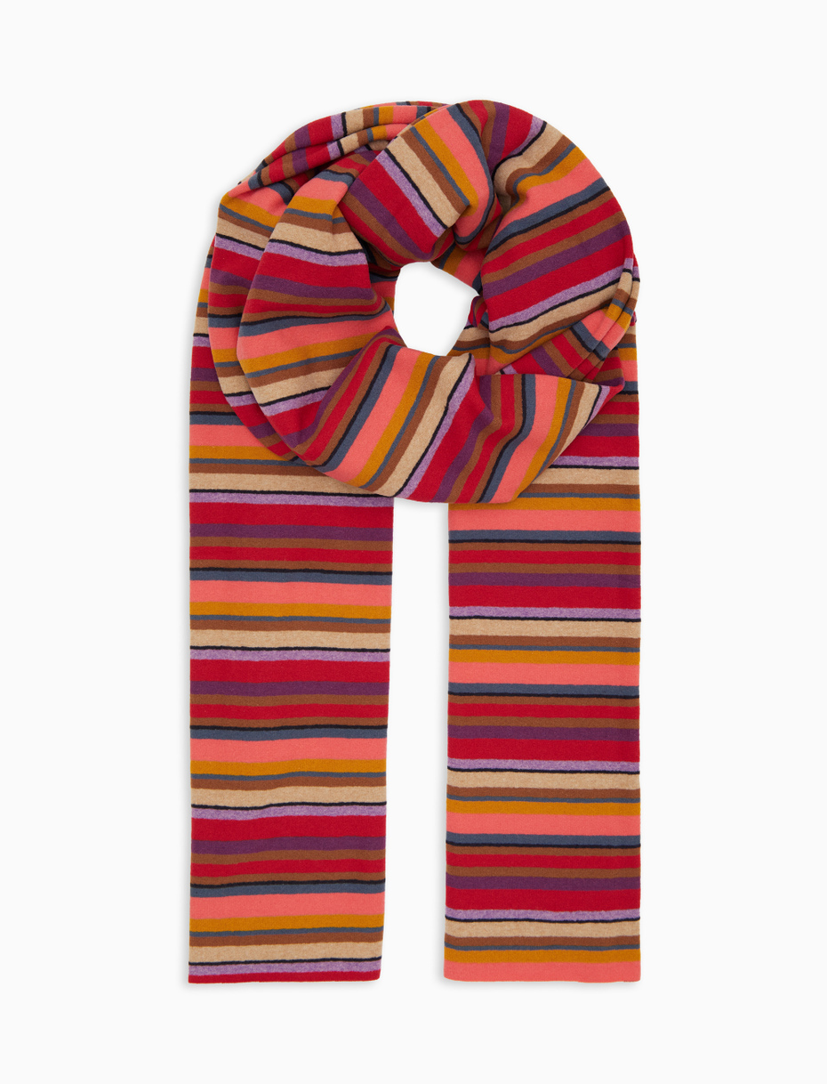 Unisex burgundy fleece scarf with multicoloured stripes - Gallo 1927 - Official Online Shop