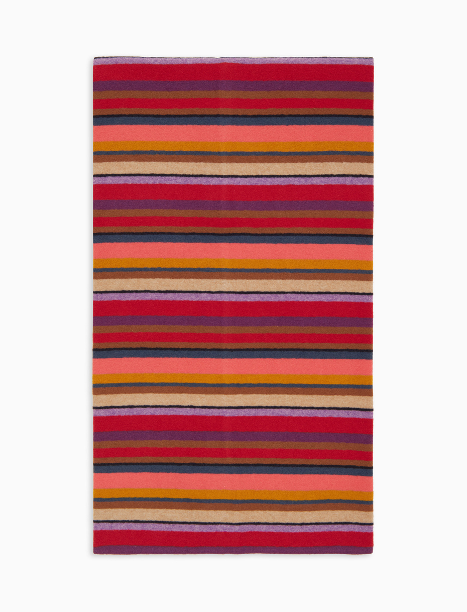Unisex burgundy fleece scarf with multicoloured stripes - Gallo 1927 - Official Online Shop