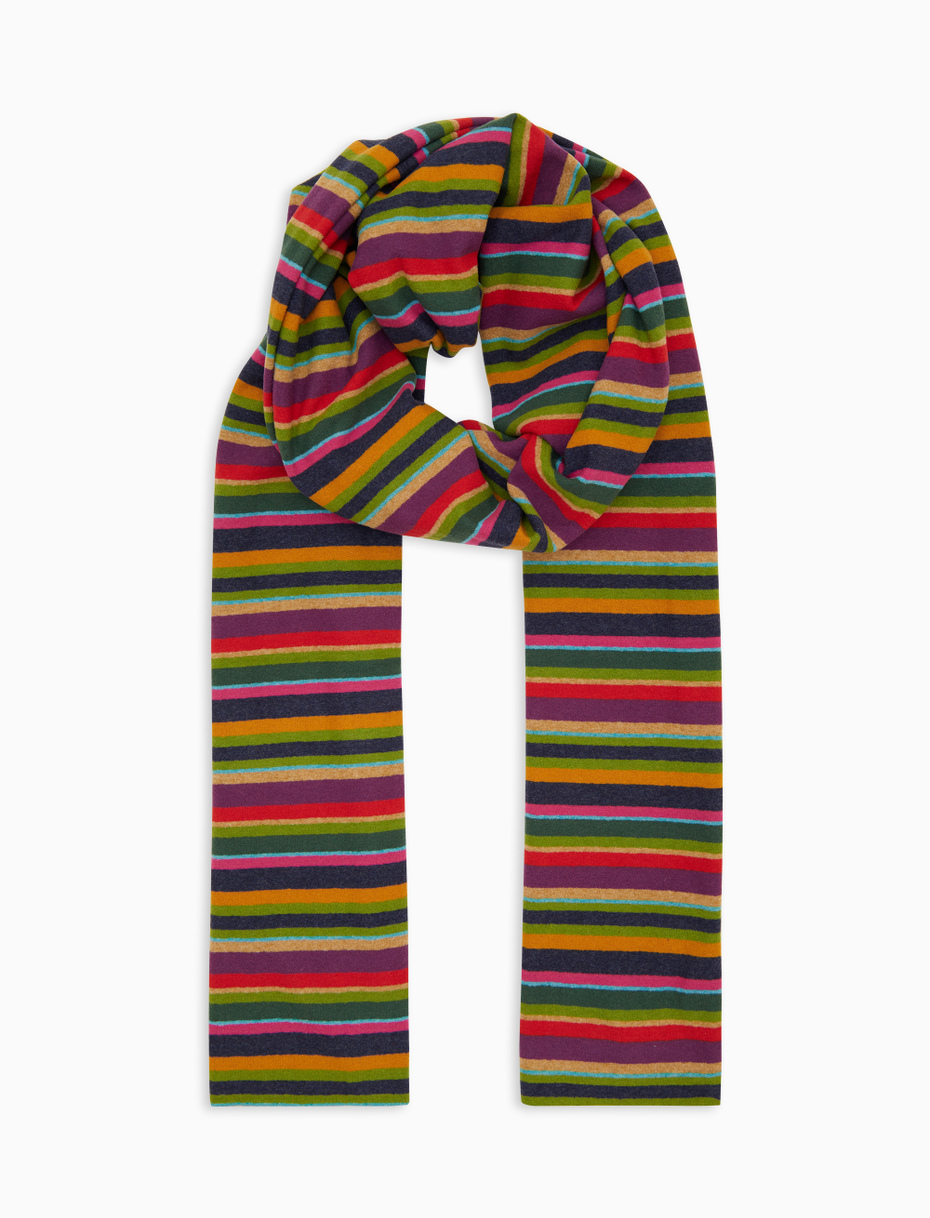 Unisex blue fleece scarf with multicoloured stripes - Gallo 1927 - Official Online Shop