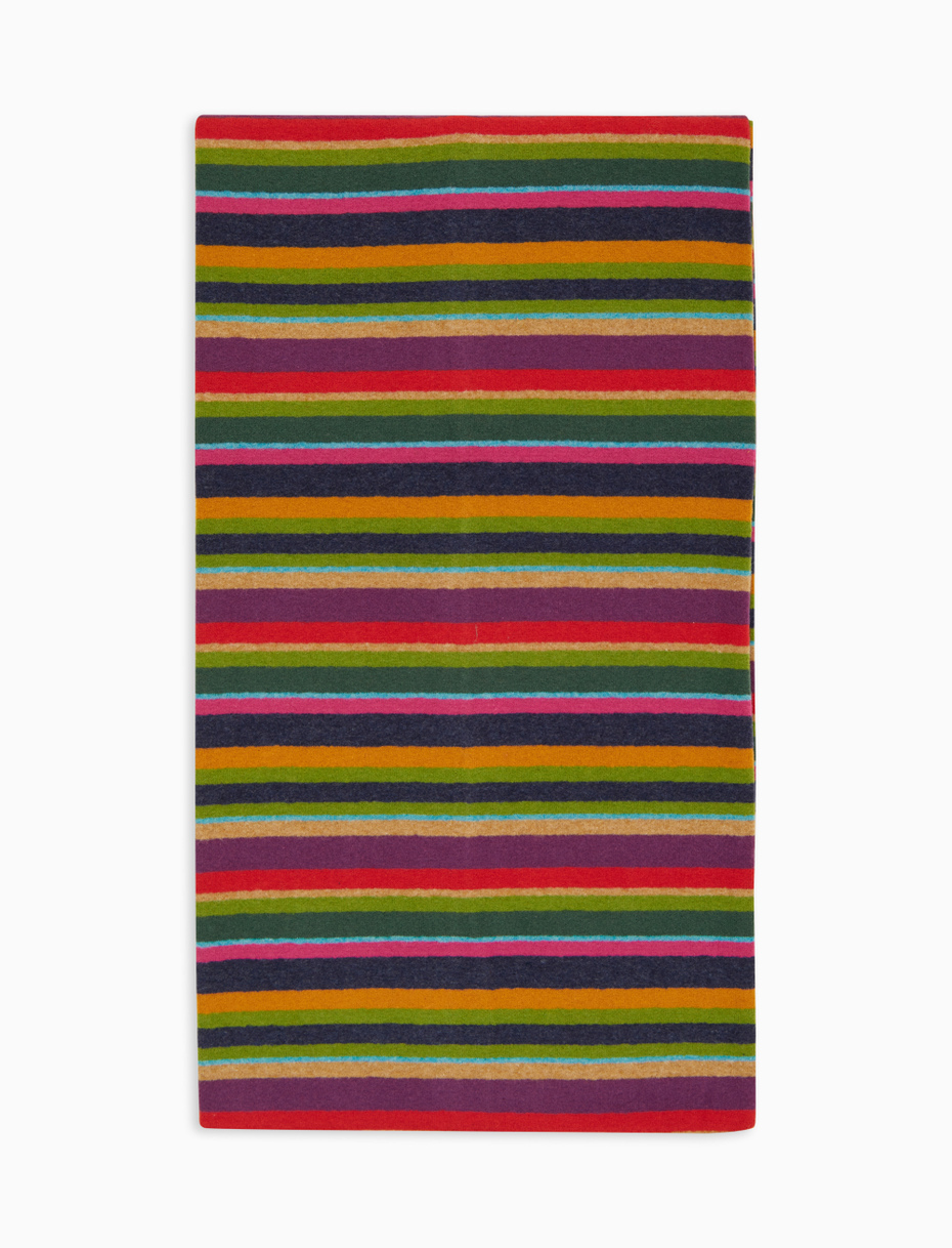 Unisex blue fleece scarf with multicoloured stripes - Gallo 1927 - Official Online Shop