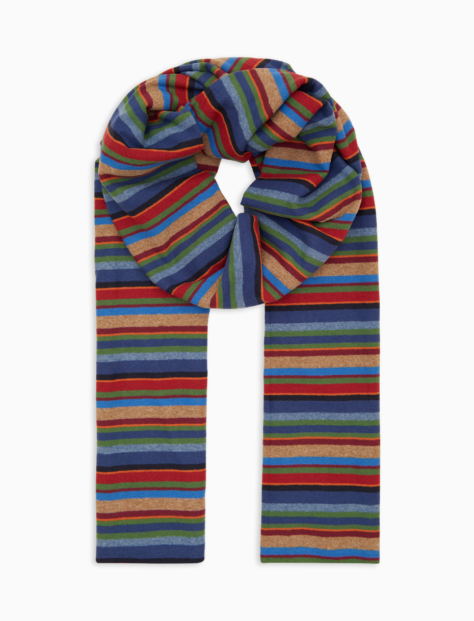 Unisex blue fleece scarf with multicoloured stripes - Gallo 1927 - Official Online Shop
