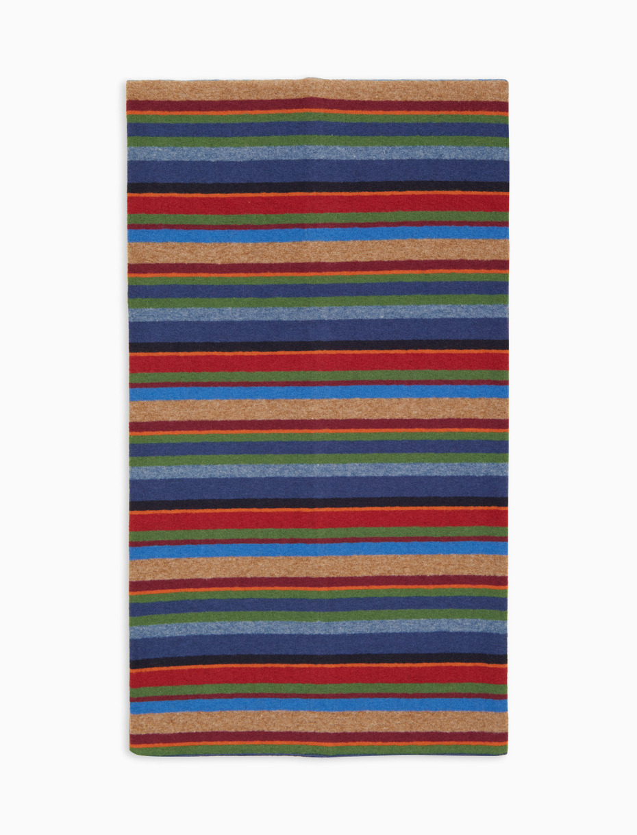 Unisex blue fleece scarf with multicoloured stripes - Gallo 1927 - Official Online Shop