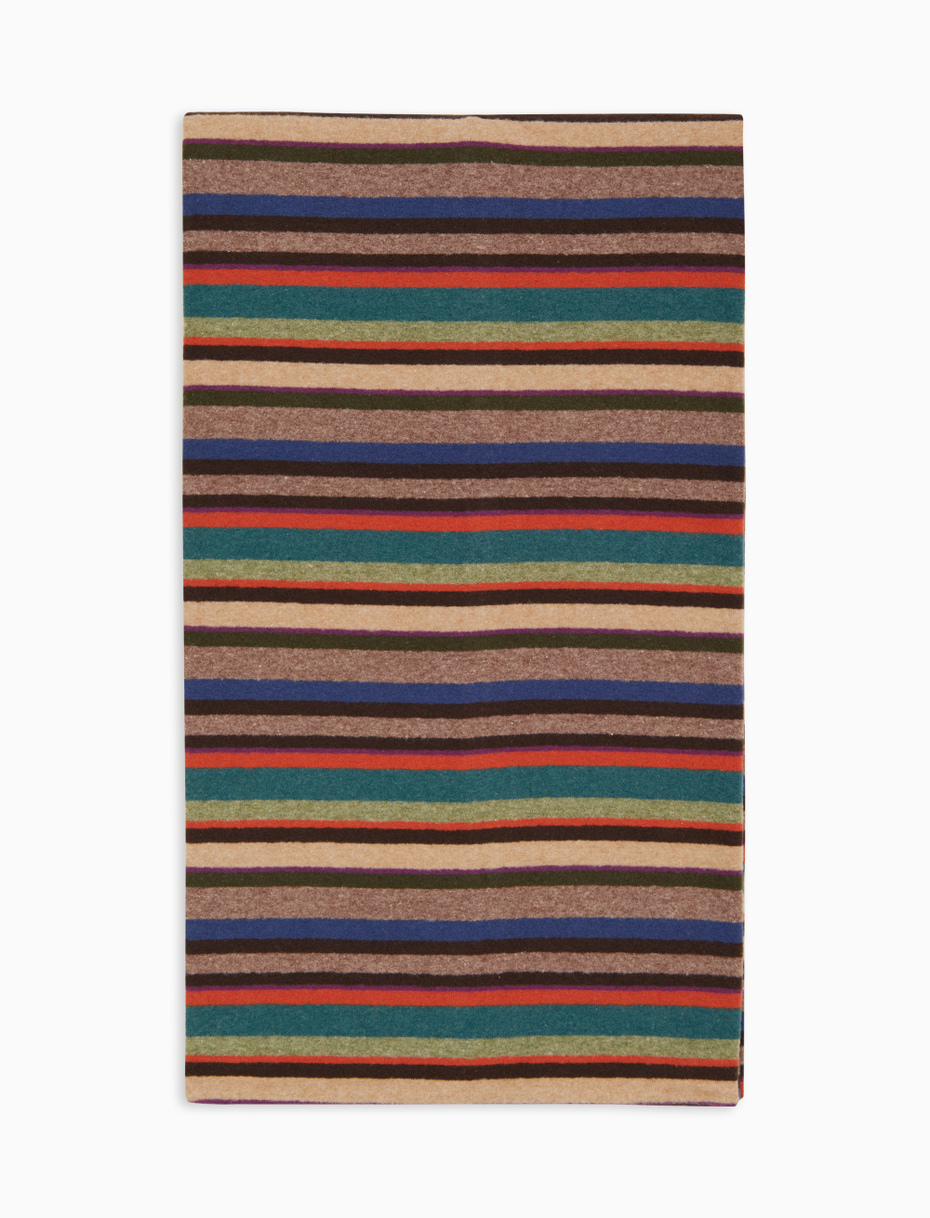 Unisex beige fleece scarf with multicoloured stripes - Gallo 1927 - Official Online Shop