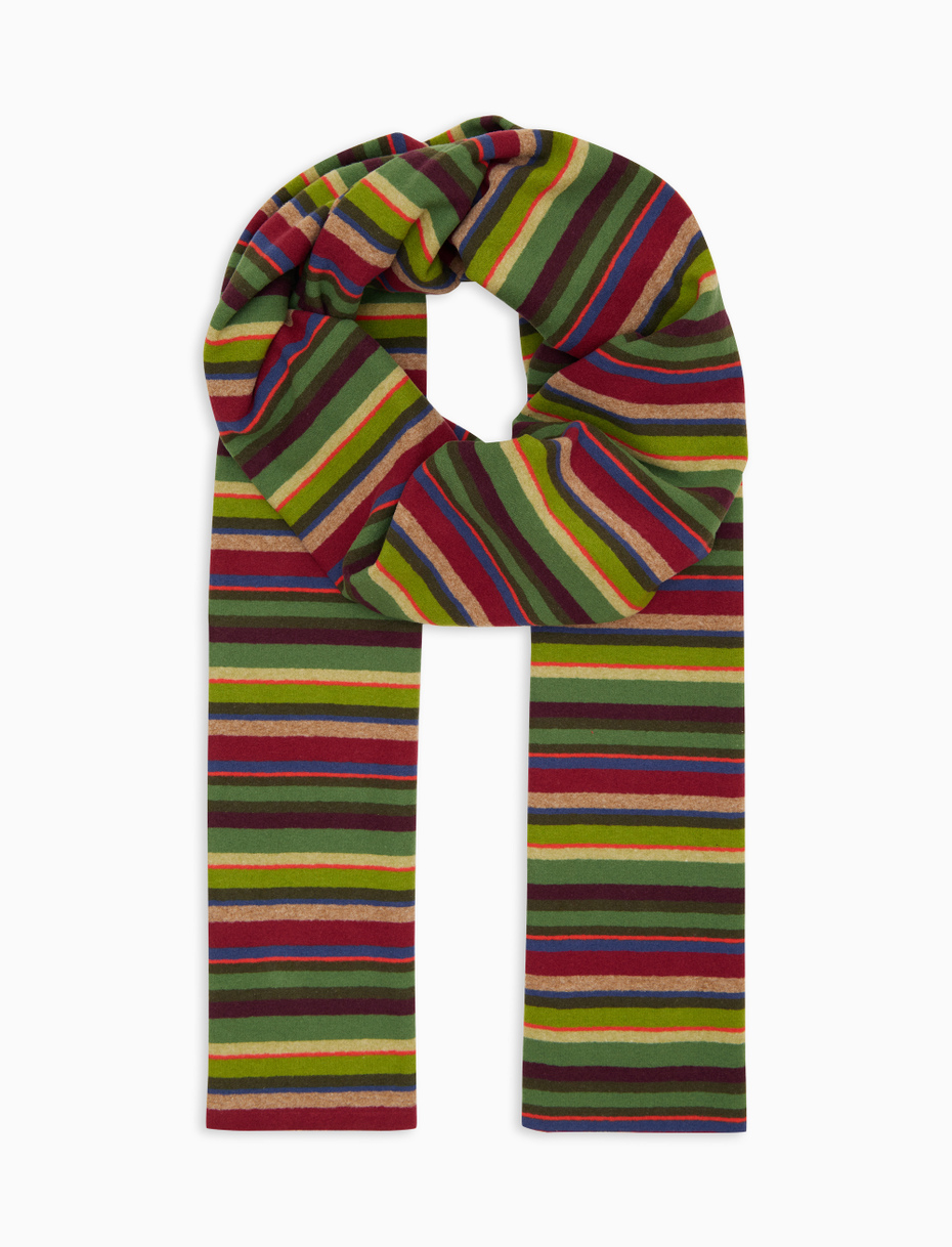 Unisex green fleece scarf with multicoloured stripes - Gallo 1927 - Official Online Shop