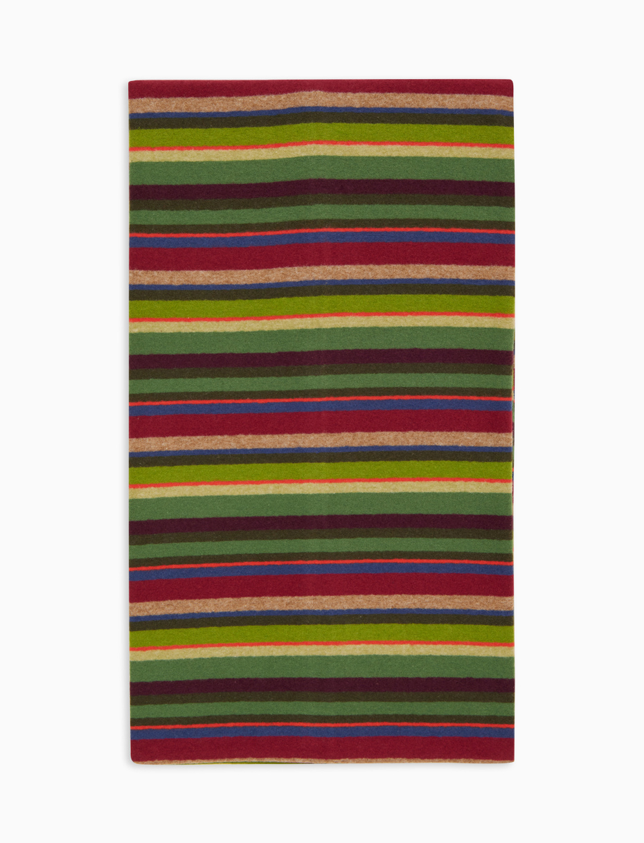 Unisex green fleece scarf with multicoloured stripes - Gallo 1927 - Official Online Shop