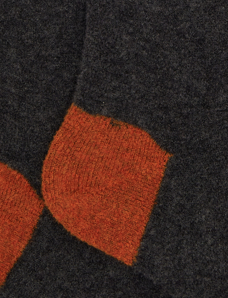 Men's long plain grey bouclé wool socks with contrasting details - Gallo 1927 - Official Online Shop