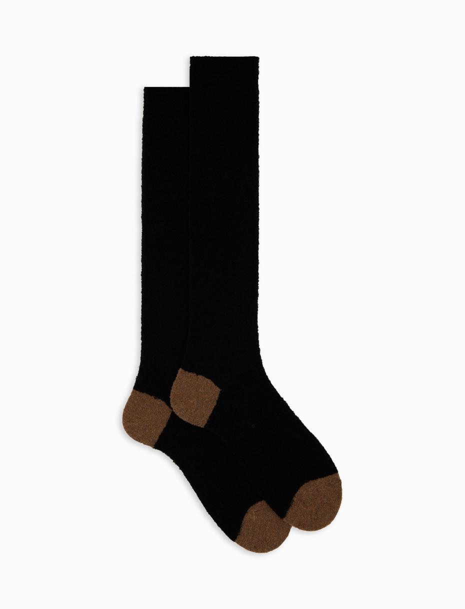 Men's long plain black bouclé wool socks with contrasting details - Gallo 1927 - Official Online Shop