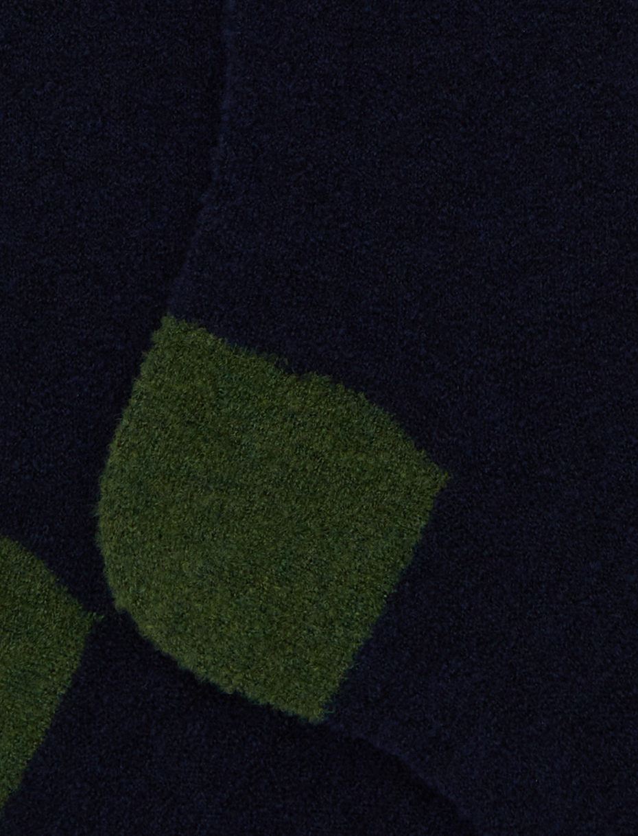 Men's long plain blue bouclé wool socks with contrasting details - Gallo 1927 - Official Online Shop