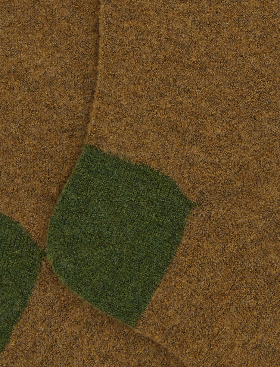 Men's long plain brown bouclé wool socks with contrasting details - Gallo 1927 - Official Online Shop