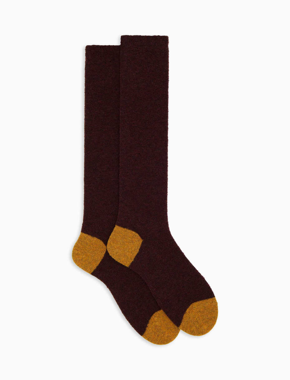 Men's long plain purple bouclé wool socks with contrasting details - Gallo 1927 - Official Online Shop