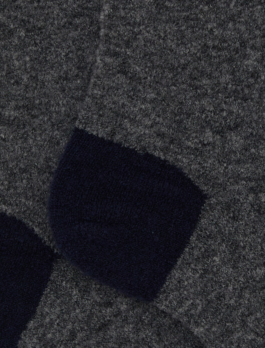 Men's short plain grey bouclé wool socks with contrasting details - Gallo 1927 - Official Online Shop