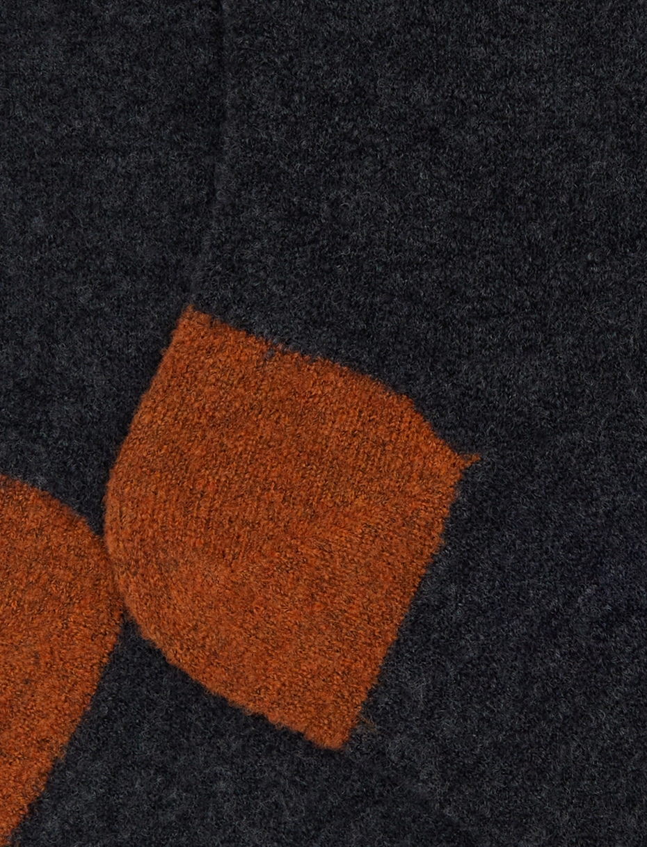 Men's short plain grey bouclé wool socks with contrasting details - Gallo 1927 - Official Online Shop
