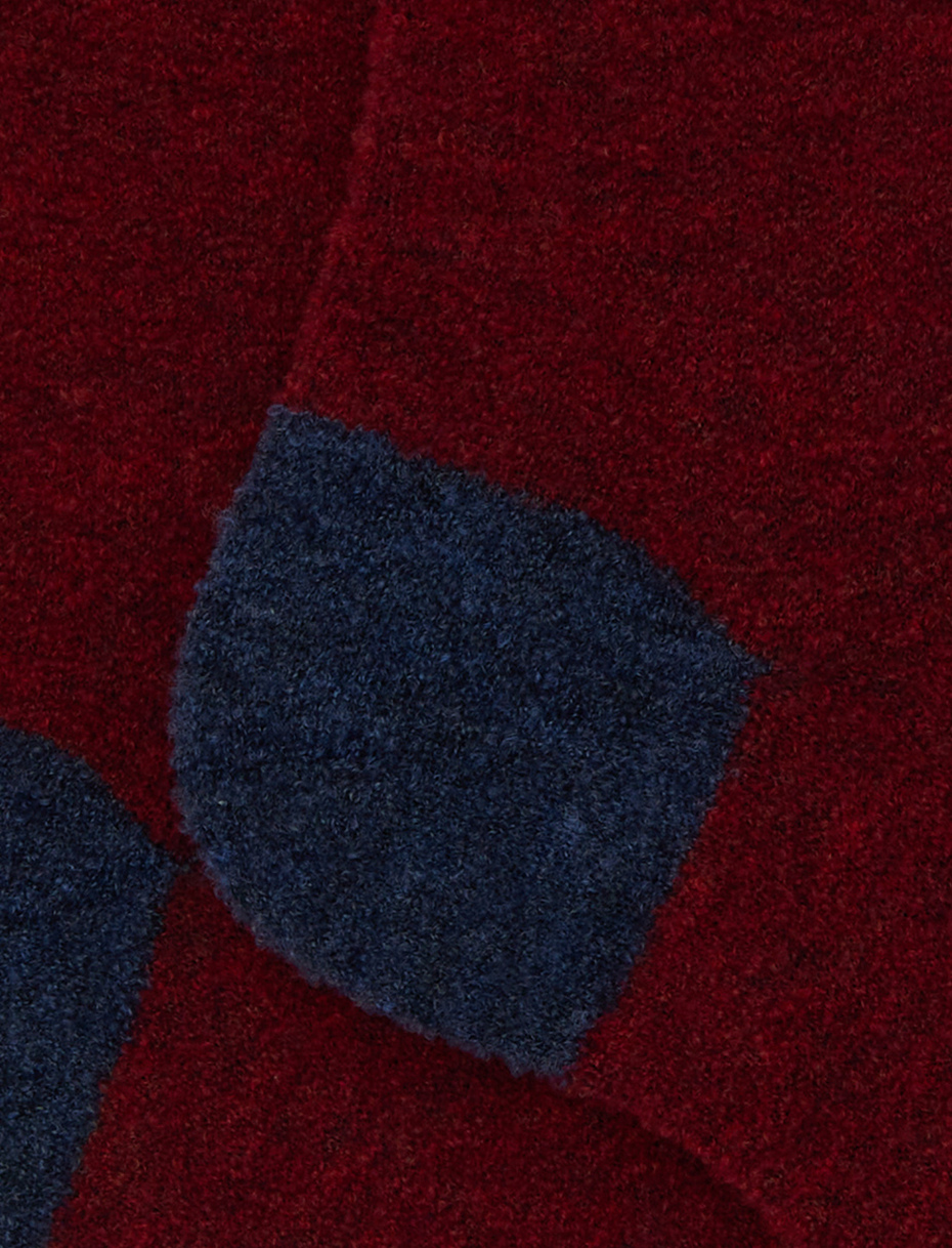 Men's short plain red bouclé wool socks with contrasting details - Gallo 1927 - Official Online Shop