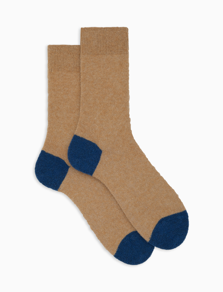 Calze corte uomo lana bouclé beige tinta unita e contrasti - Gallo 1927 - Official Online Shop