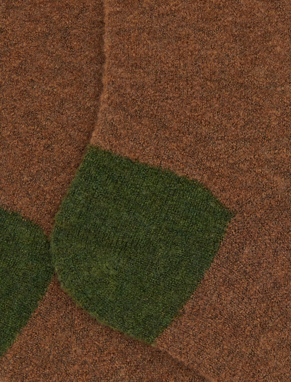 Men's short plain brown bouclé wool socks with contrasting details - Gallo 1927 - Official Online Shop