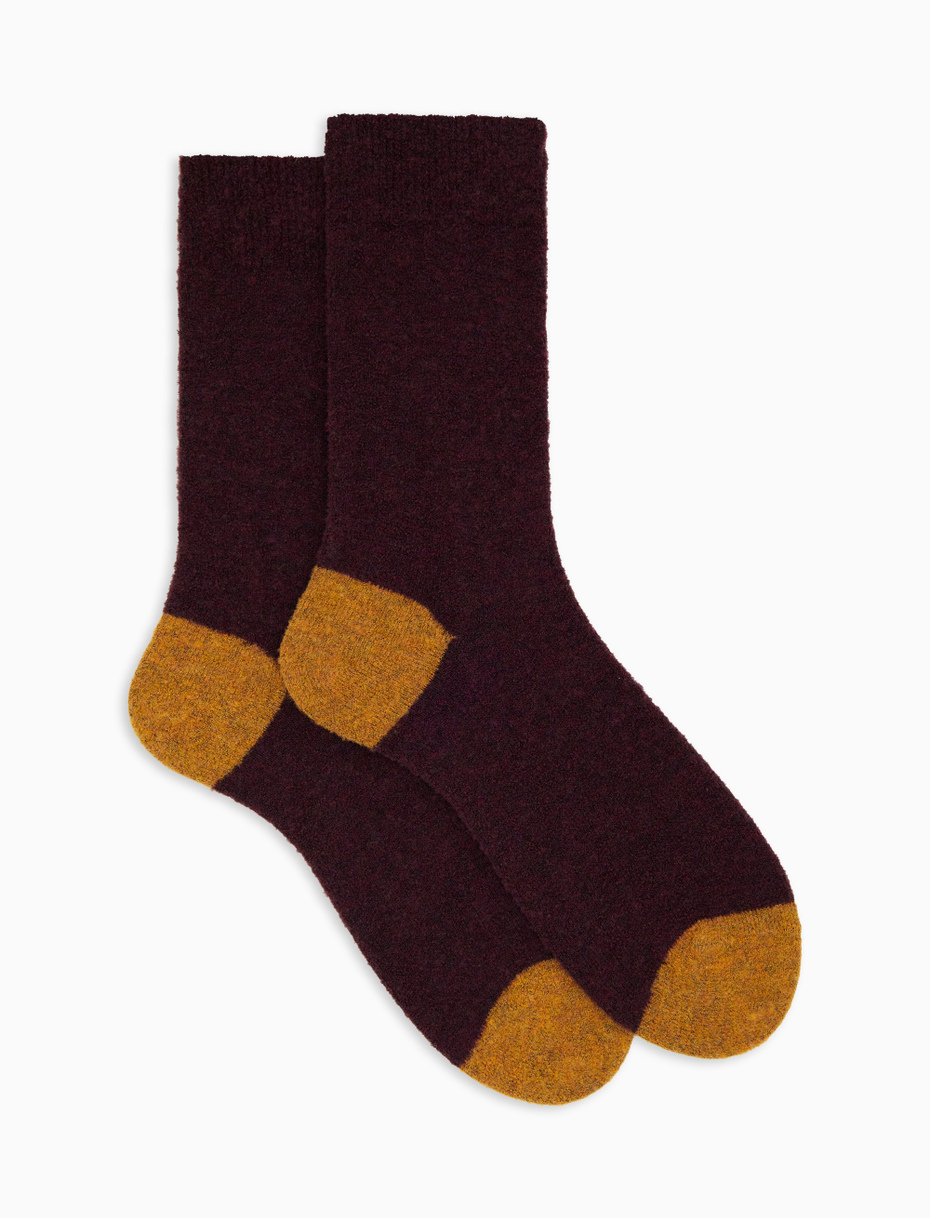 Men's short plain purple bouclé wool socks with contrasting details - Gallo 1927 - Official Online Shop