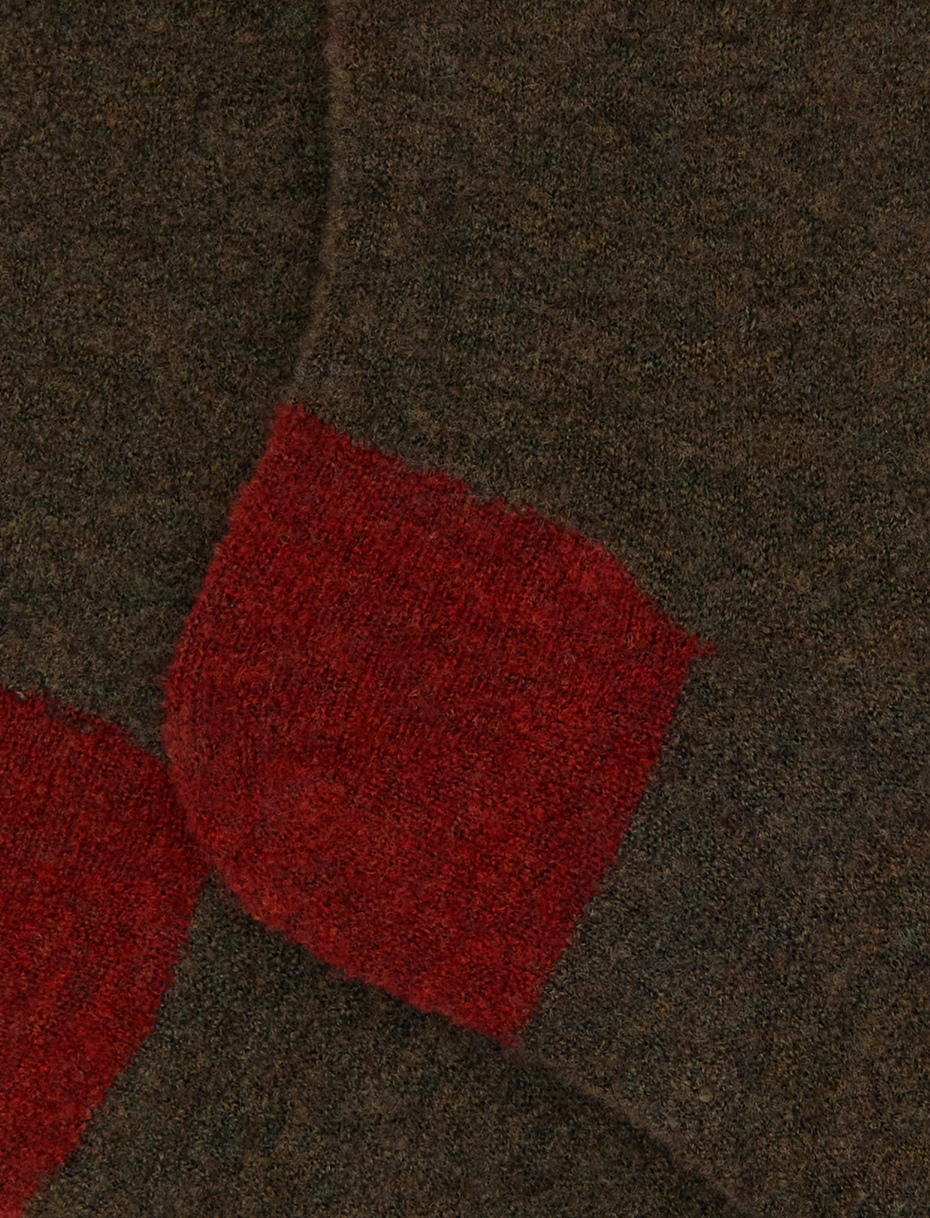 Men's short plain green bouclé wool socks with contrasting details - Gallo 1927 - Official Online Shop