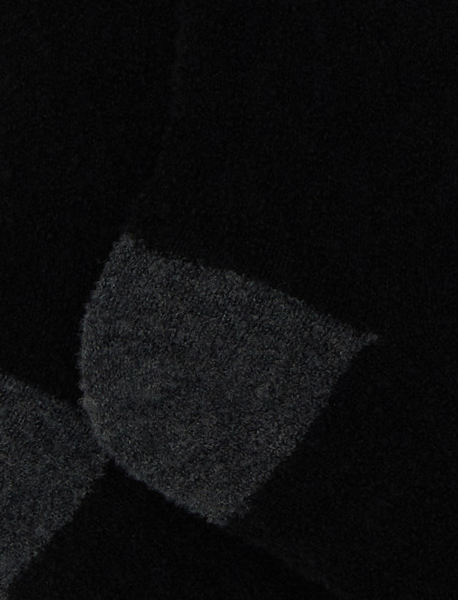 Women's long plain black bouclé wool socks with contrasting details - Gallo 1927 - Official Online Shop